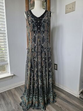 Reba V-Neck Beaded Maxi Dress in Black, Teal, and Brown
